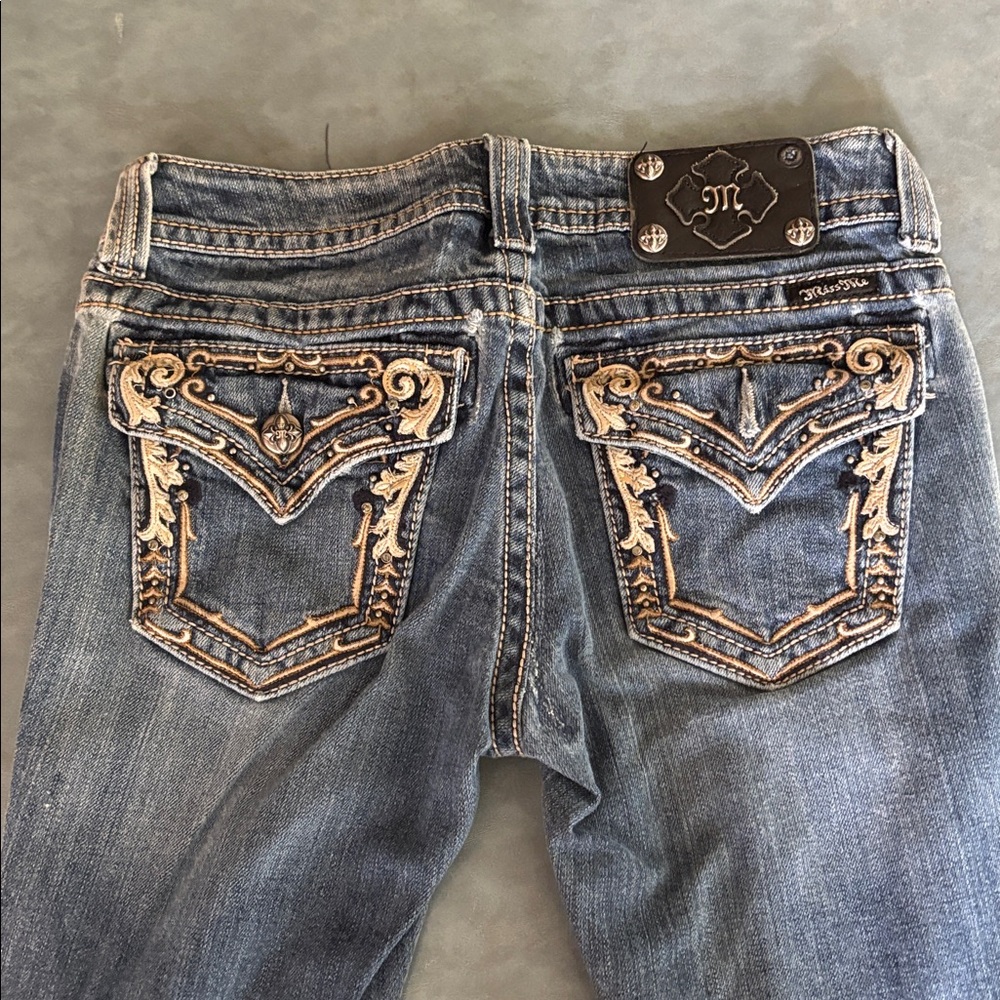 Miss Me Blue Jeans with Gold Embroidery